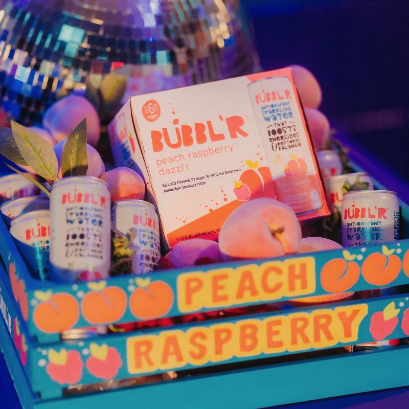 slide 4 of 5, BUBBL'R Peach Raspberry Dazzl'r Antioxidant Sparkling Water - 6pk/12 fl oz Cans, 6 ct; 12 fl oz