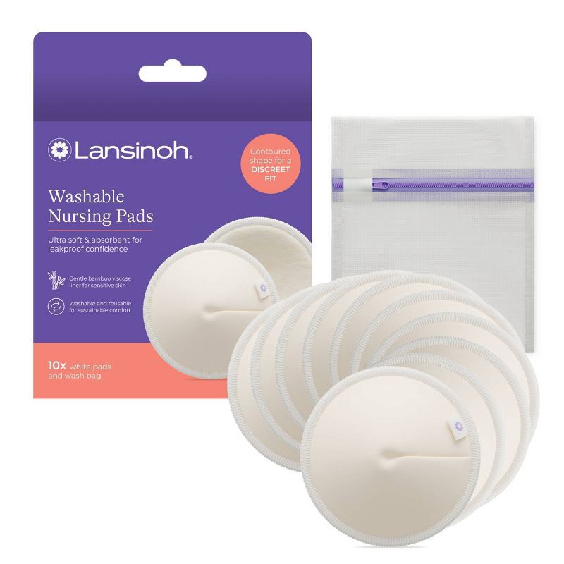 slide 1 of 9, Lansinoh Reusable Washable Nursing Pads for Breastfeeding - 10ct, 10 ct