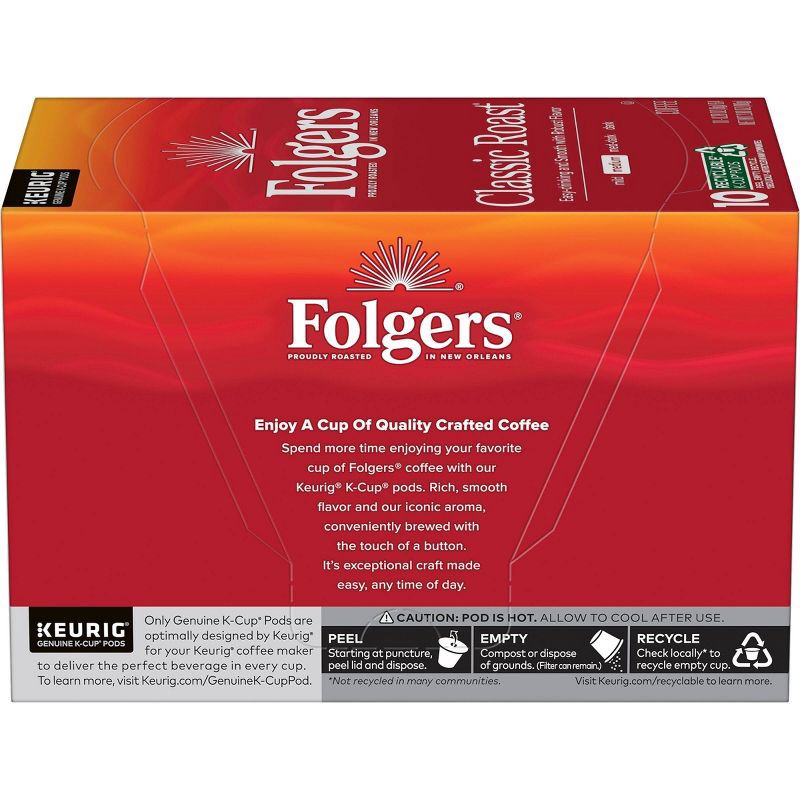 slide 2 of 6, Folgers Classic Medium Roast Keurig K-Cup Coffee Pods - 10ct, 10 ct
