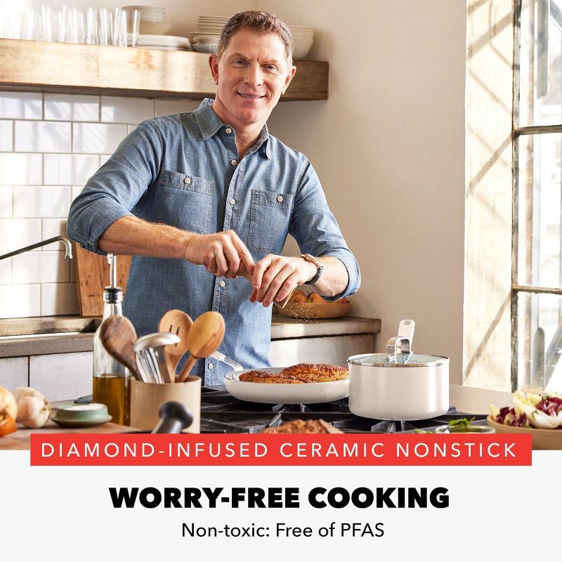 slide 3 of 11, Bobby Flay 2pk (8" and 10") Ceramic Nonstick Aluminum Fry Pan Set Cream, 2 ct