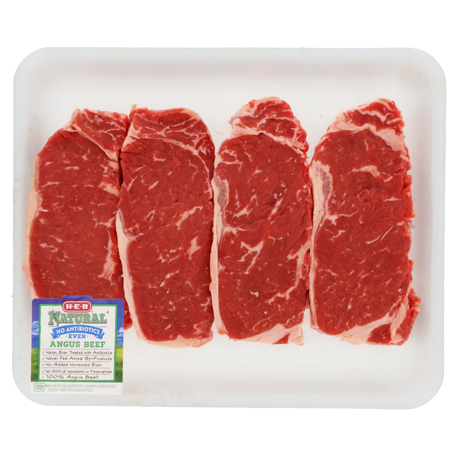 slide 1 of 1, H-E-B Natural Beef New York Strip Steak Boneless Value Pack, USDA Choice, per lb