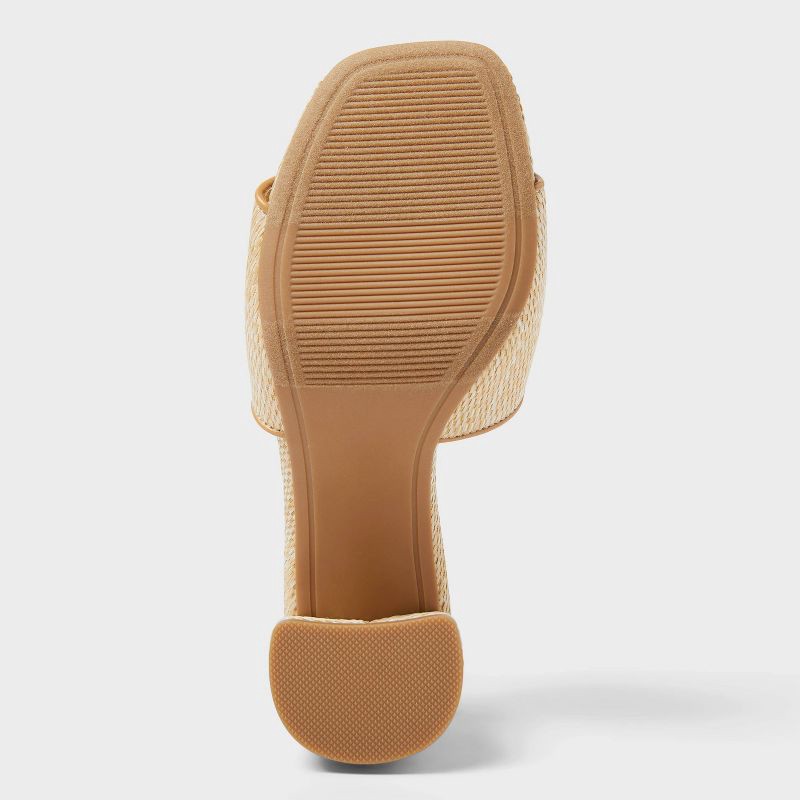 slide 4 of 4, Women's Arden Raffia Ornamented Block Heels with Memory Foam Insole - A New Day™ Tan 6.5: Slip-On, Open Toe, 1 ct