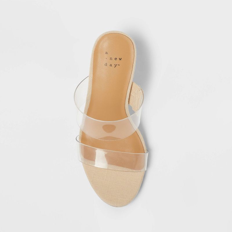 slide 3 of 4, Women's Ansel Double Band Open Toe Wedge Heels with Memory Foam Insole - A New Day™ Tan 8.5: Slip-On, Platform Heel, 1 ct