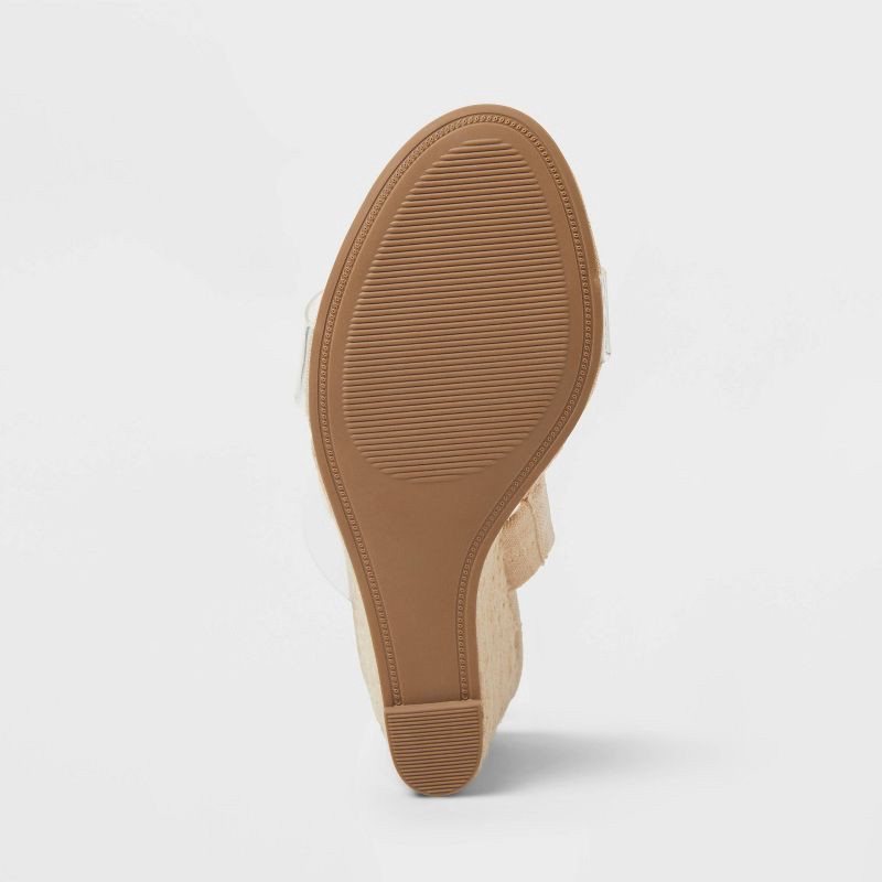 slide 4 of 4, Women's Ansel Double Band Open Toe Wedge Heels with Memory Foam Insole - A New Day™ Tan 8.5: Slip-On, Platform Heel, 1 ct