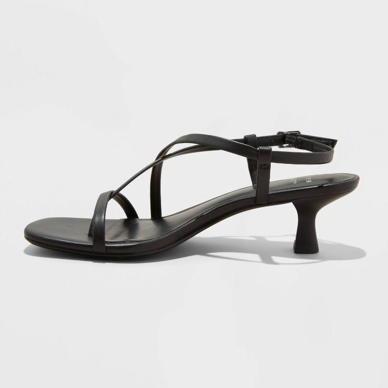 slide 2 of 4, Women's Reggie Toe Thong Strappy Kitten Heels - A New Day™ Black 6: Faux Leather, Cushioned Insole, Buckle Closure, 2" Louis Heel, 1 ct
