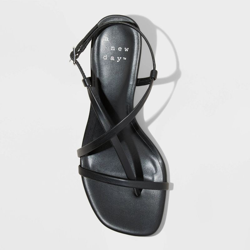 slide 3 of 4, Women's Reggie Toe Thong Strappy Kitten Heels - A New Day™ Black 6: Faux Leather, Cushioned Insole, Buckle Closure, 2" Louis Heel, 1 ct