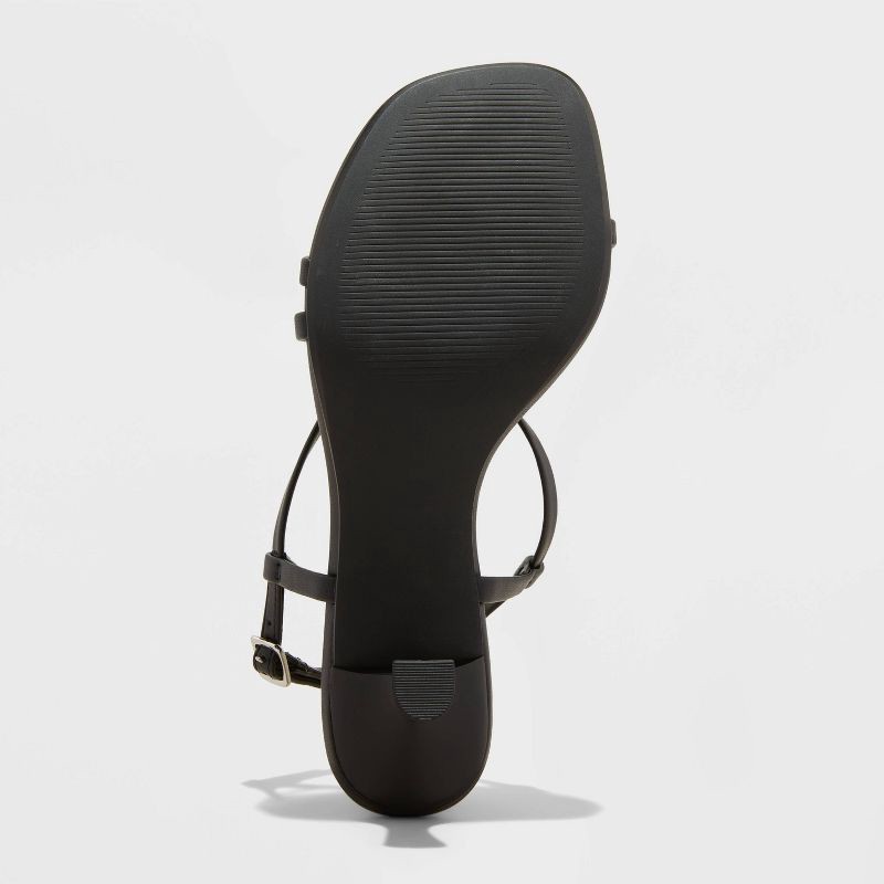 slide 4 of 4, Women's Reggie Toe Thong Strappy Kitten Heels - A New Day™ Black 6: Faux Leather, Cushioned Insole, Buckle Closure, 2" Louis Heel, 1 ct