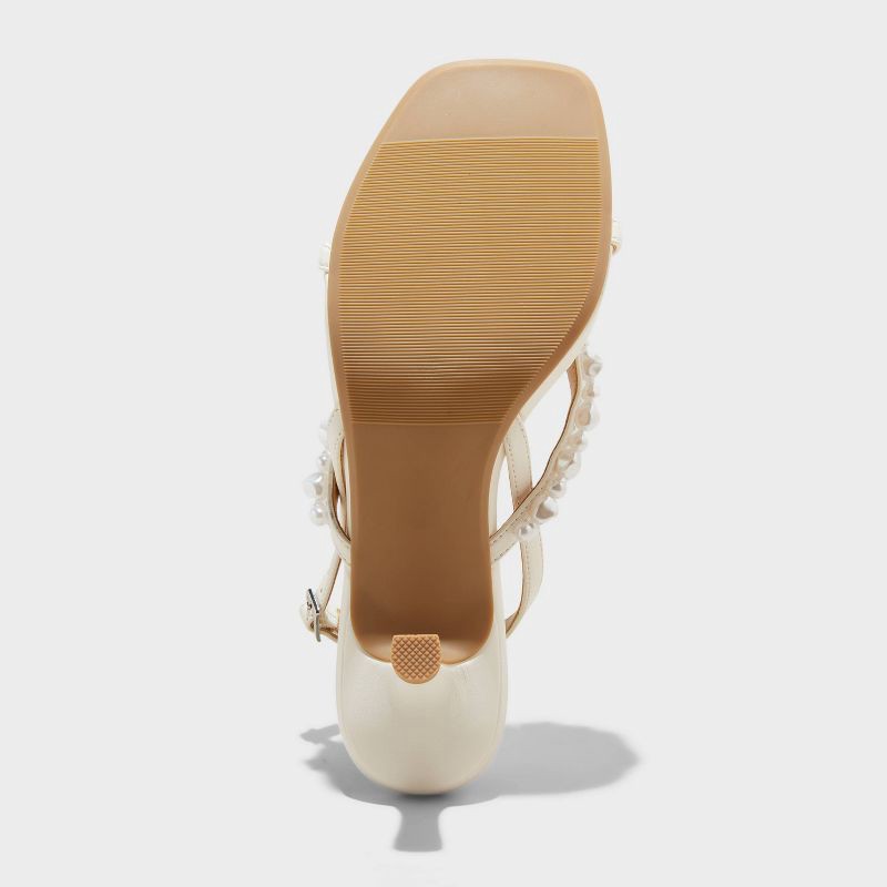 slide 4 of 4, Women's Marin Pearl Skinny Thong Heels - A New Day™ Ivory 6: Square Toe, Cushioned Insole, Faux Leather, 1 ct