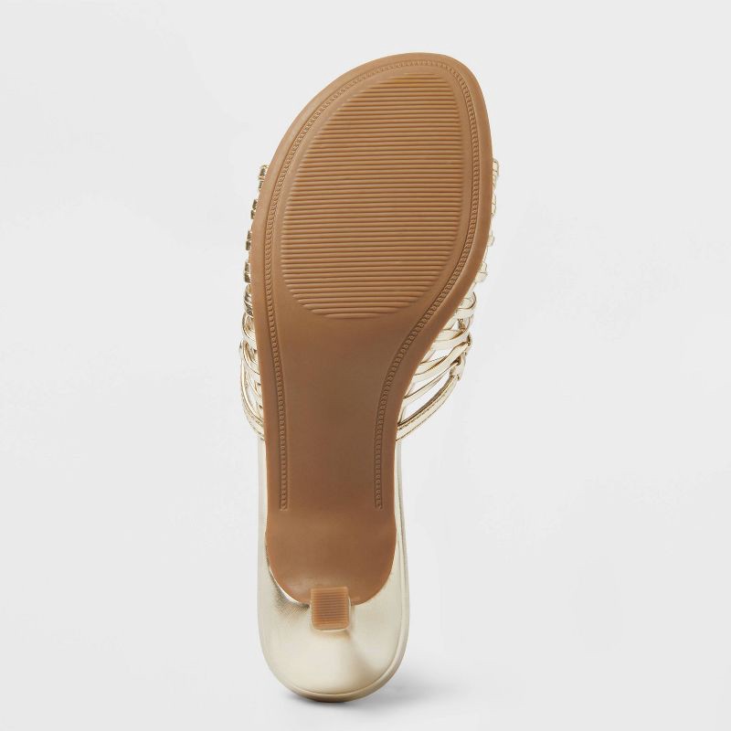 slide 4 of 4, Women's Clarisse Metallic Strappy Kitten Heels with Memory Foam Insole - A New Day™ Gold 6.5: Slip-On, Open Toe, 1 ct