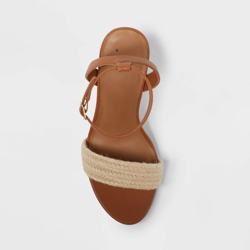 slide 3 of 4, Women's Tish Single Band Ankle Strap Wedge Heels with Memory Foam Insole - A New Day™ Tan 10: Open Toe, Platform Heel, Buckle Closure, 1 ct