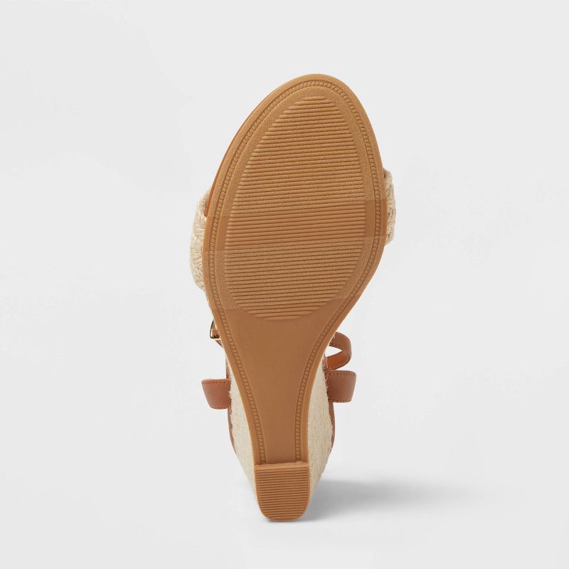 slide 4 of 4, Women's Tish Single Band Ankle Strap Wedge Heels with Memory Foam Insole - A New Day™ Tan 10: Open Toe, Platform Heel, Buckle Closure, 1 ct