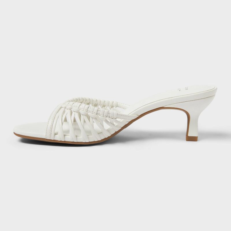 slide 2 of 4, Women's Clarisse Strappy Kitten Heels with Memory Foam Insole - A New Day™ White 6: Slip-On Open Toe, Breathable Upper, 1 ct