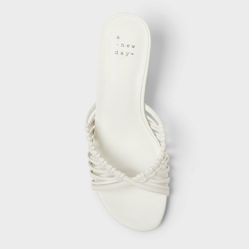 slide 3 of 4, Women's Clarisse Strappy Kitten Heels with Memory Foam Insole - A New Day™ White 6: Slip-On Open Toe, Breathable Upper, 1 ct