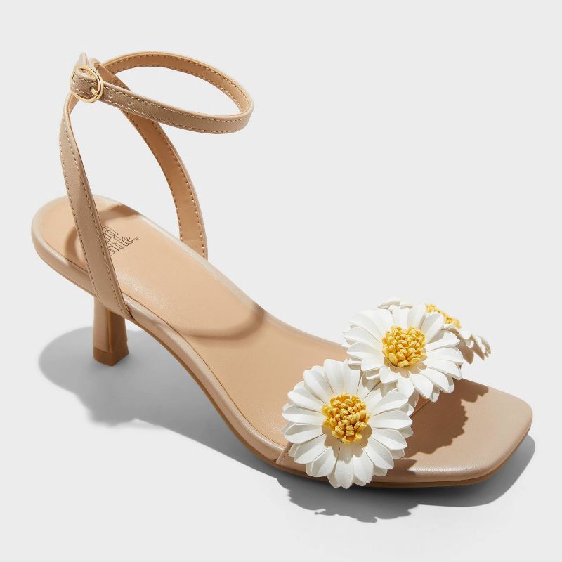 Women's Brianna Daisy Ankle Strap Heels - Wild Fable™ Beige 6.5