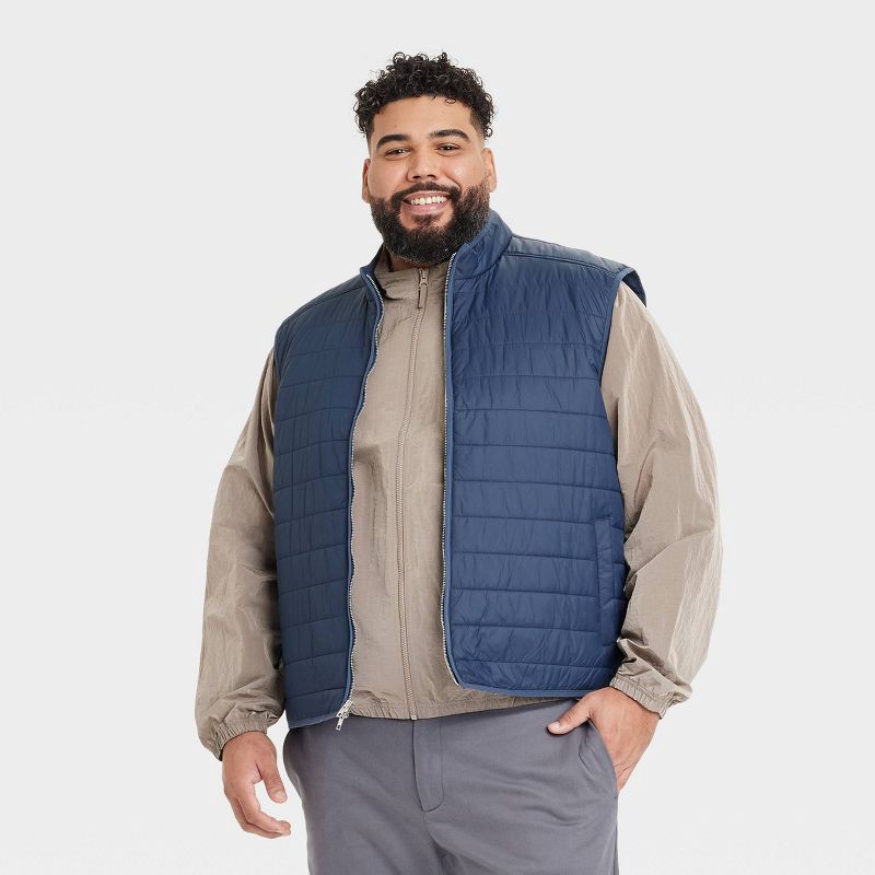 slide 1 of 3, Men's Comfort Wear Vest - Goodfellow & Co™ Navy Blue S: Lightweight Puffer, Full Lining, Hidden Pocket, 1 ct