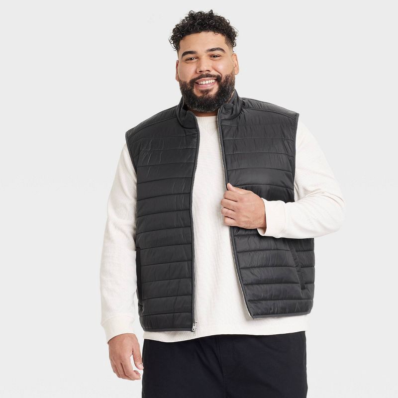 slide 1 of 3, Men's Comfort Wear Vest - Goodfellow & Co™ Black XXL: Recycled Polyester Lining, Hidden Pocket, Full Zipper, 1 ct