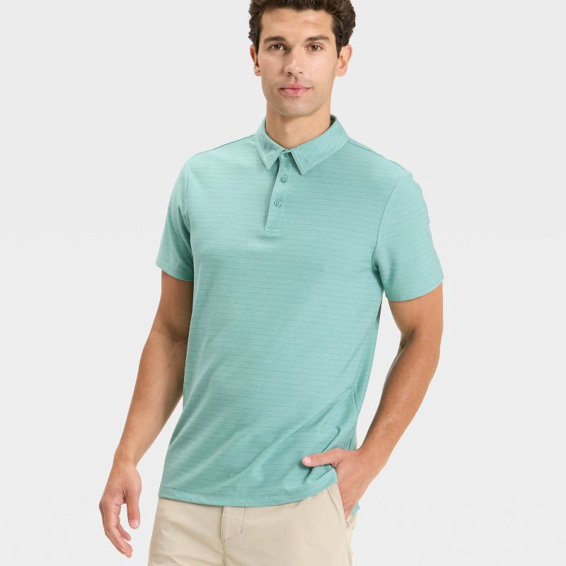 slide 3 of 3, Men's Striped Pique Polo Shirt - All In Motion™ Teal Green XXL, 1 ct