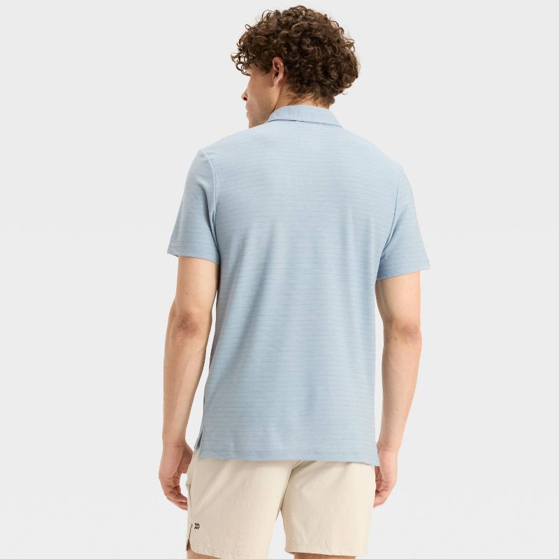 slide 2 of 3, Men's Striped Pique Polo Shirt - All In Motion™ Light Blue L, 1 ct
