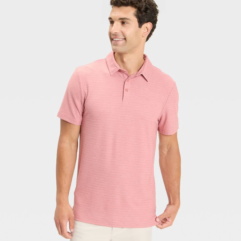 slide 3 of 3, Men's Striped Pique Polo Shirt - All In Motion™ Mauve L, 1 ct