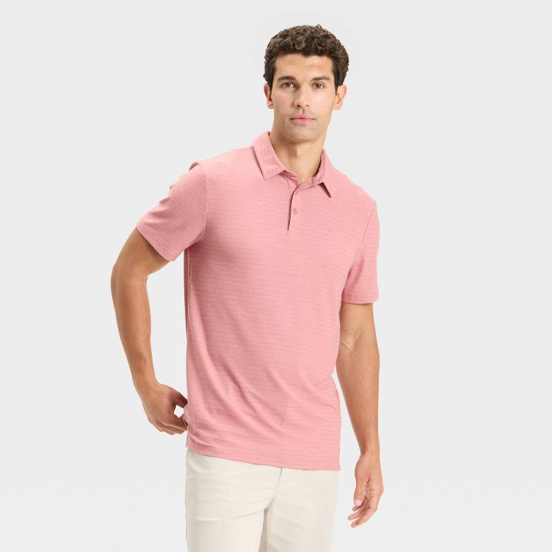 slide 1 of 3, Men's Striped Pique Polo Shirt - All In Motion™ Mauve L, 1 ct