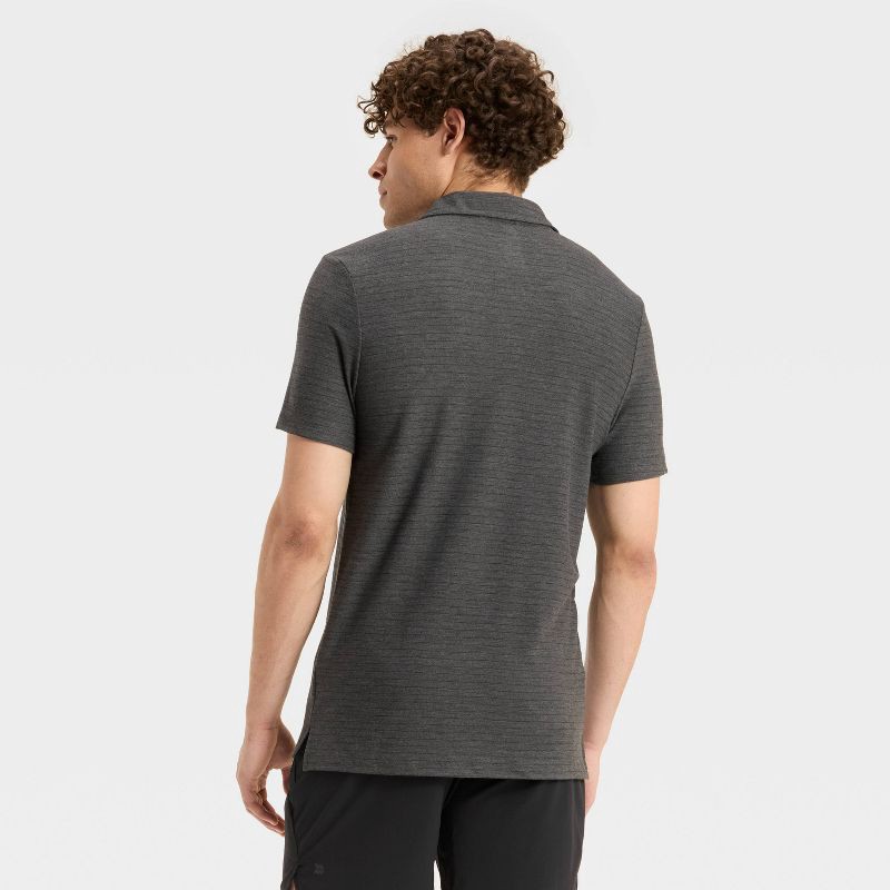 slide 2 of 3, Men's Striped Pique Polo Shirt - All In Motion™ Dark Gray S, 1 ct