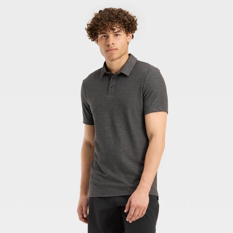 slide 1 of 3, Men's Striped Pique Polo Shirt - All In Motion™ Dark Gray S, 1 ct