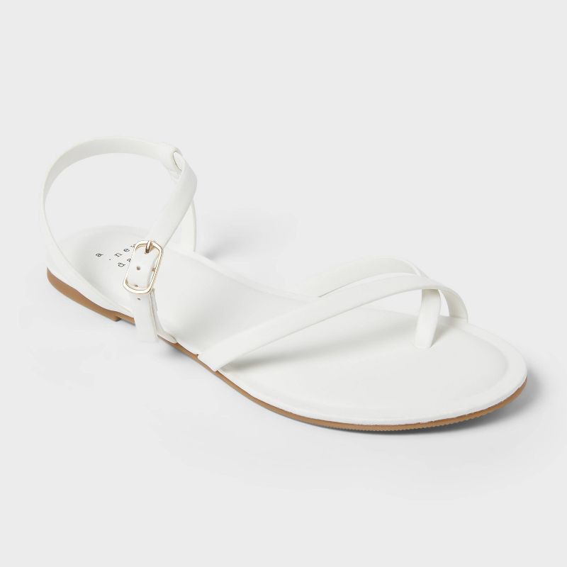slide 1 of 4, Women's Alexandra Strappy Sandals - A New Day™ White 8.5: Open Toe, Adjustable Buckle, Memory Foam, 1 ct