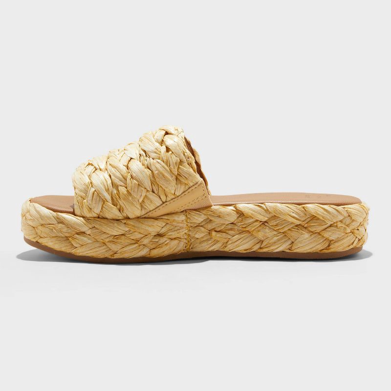 slide 2 of 4, Women's Casey Braided Raffia Platform Slide Sandals - A New Day™ Beige 6: Cushioned Insole, Slip On, 1 ct