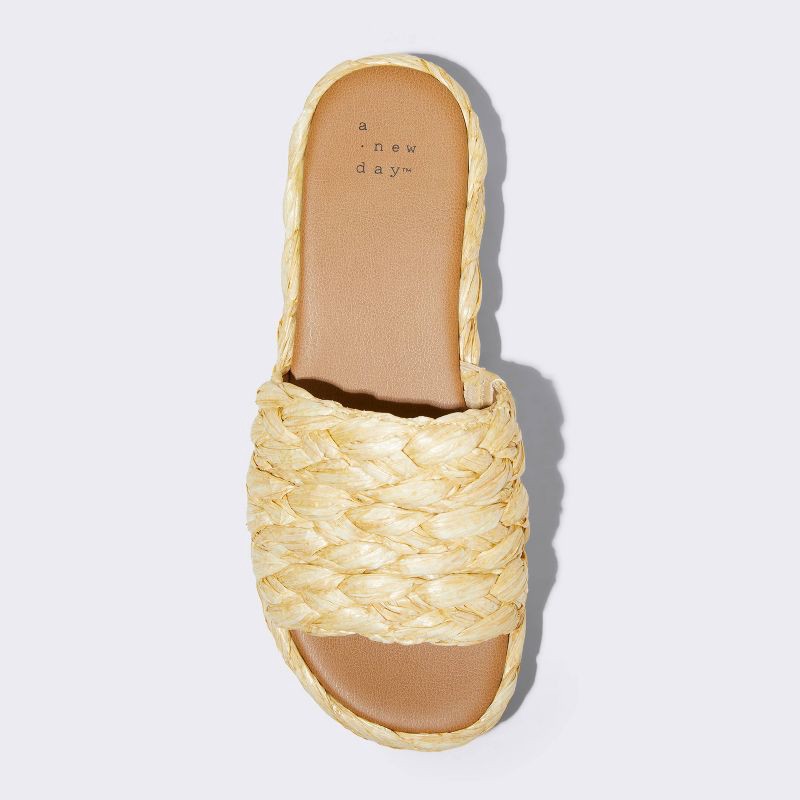 slide 3 of 4, Women's Casey Braided Raffia Platform Slide Sandals - A New Day™ Beige 6: Cushioned Insole, Slip On, 1 ct