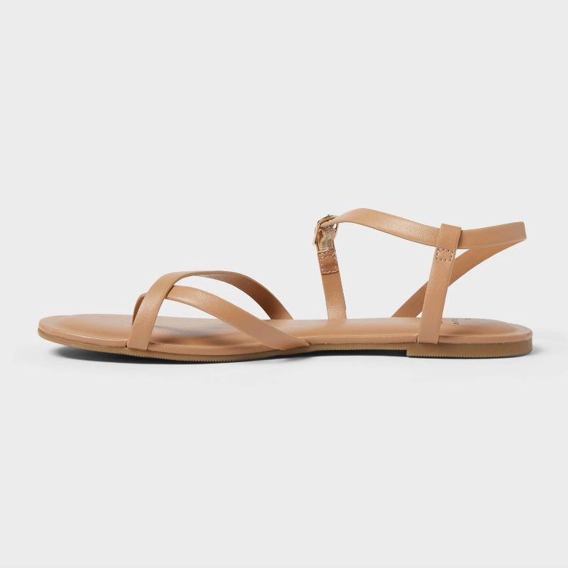 slide 2 of 4, Women's Alexandra Strappy Sandals - A New Day™ Tan 9.5: Pull-On, Memory Foam, Adjustable Buckle, 1 ct