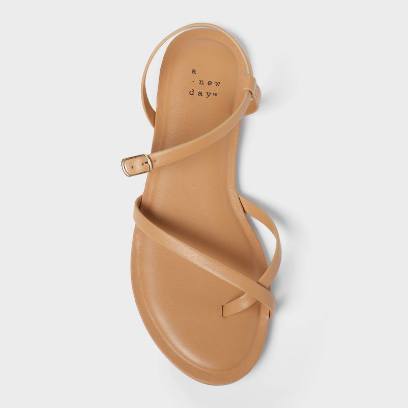 slide 3 of 4, Women's Alexandra Strappy Sandals - A New Day™ Tan 9.5: Pull-On, Memory Foam, Adjustable Buckle, 1 ct