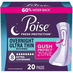 Poise Ultra-Thin with Wings Long Overnight Pad - 20ct