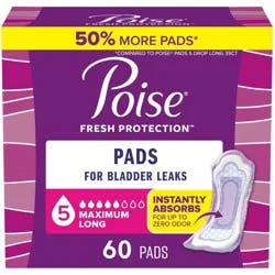 Poise Maximum Absorbency Incontinence Pads - Long - 60ct