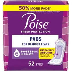 Poise Ultimate Absorbency Incontinence Pads - Maximum - Regular - 52ct