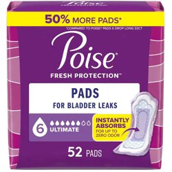 Poise Ultimate Absorbency Incontinence Pads - Long - 52ct