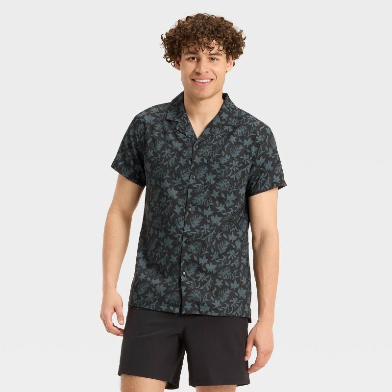 slide 1 of 3, Men's Printed Resort Shirt - All In Motion™ Black S, 1 ct