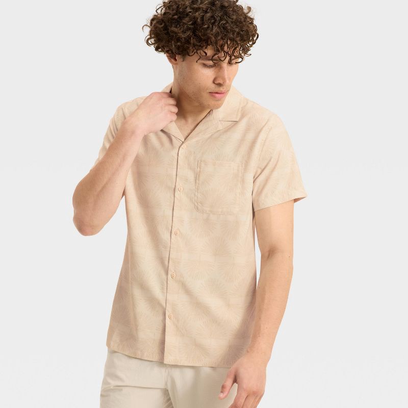 slide 3 of 3, Men's Printed Resort Shirt - All In Motion™ Tan S, 1 ct