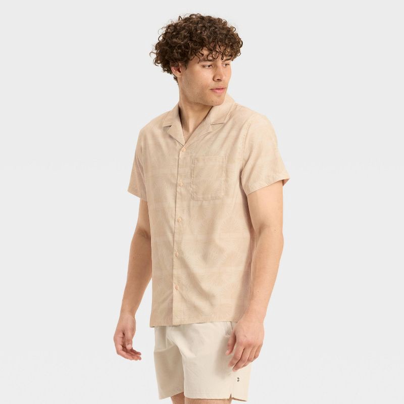 slide 1 of 3, Men's Printed Resort Shirt - All In Motion™ Tan S, 1 ct