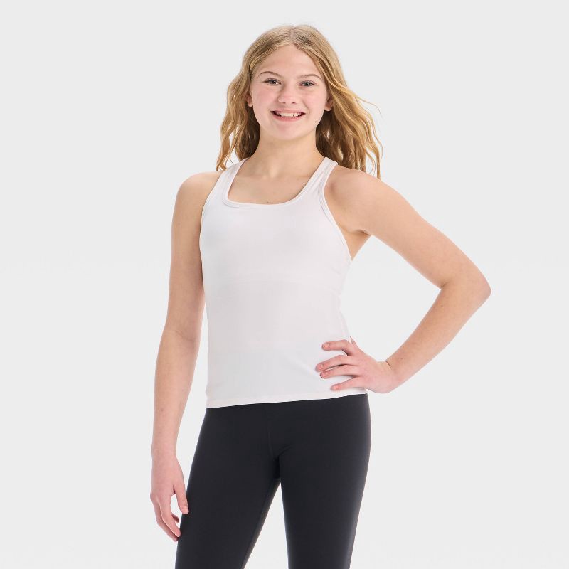 slide 1 of 3, Girls' Racerback Tank Top - All In Motion™ White XL, 1 ct