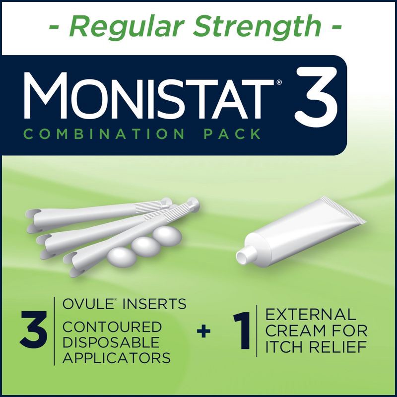 slide 3 of 9, Monistat 3-Dose Yeast Infection Treatment 3 Ovule Inserts & External Itch Cream, 1 ct