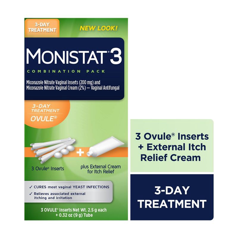 slide 9 of 9, Monistat 3-Dose Yeast Infection Treatment 3 Ovule Inserts & External Itch Cream, 1 ct