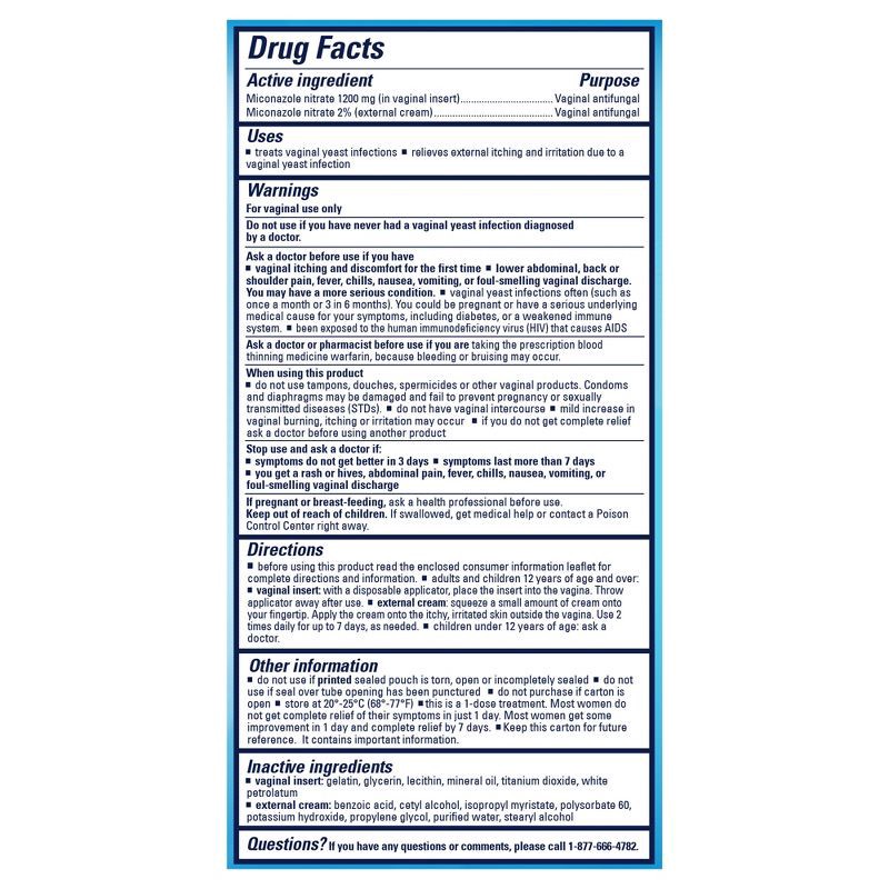slide 8 of 9, Monistat 1-Dose Yeast Infection Treatment Ovule Insert & External Itch Cream, 1 ct