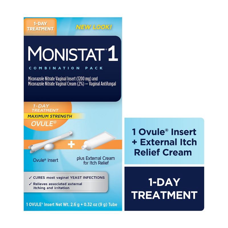 slide 9 of 9, Monistat 1-Dose Yeast Infection Treatment Ovule Insert & External Itch Cream, 1 ct