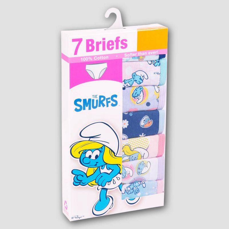 slide 2 of 4, Girls' Smurfs 7pk Underwear - 4: Cotton Briefs with Full Waistband Elastic, 7 ct