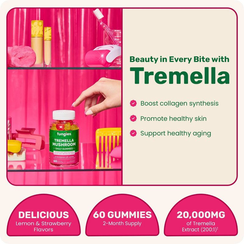 slide 4 of 8, Fungies Tremella Mushroom Beauty Vitamin Vegan Gummies - 60ct, 60 ct