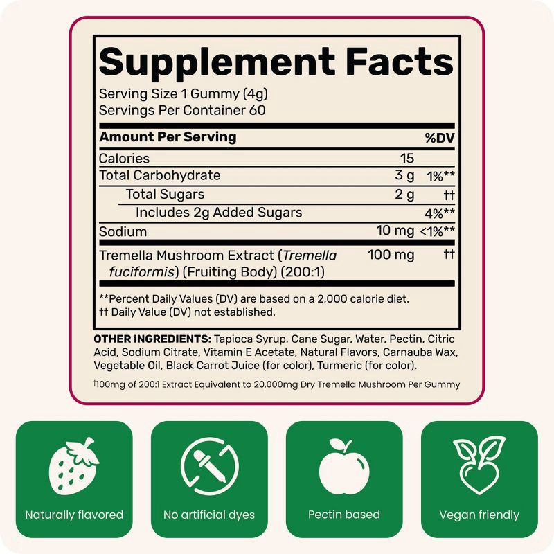 slide 5 of 8, Fungies Tremella Mushroom Beauty Vitamin Vegan Gummies - 60ct, 60 ct