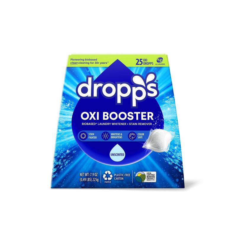 slide 2 of 10, Dropps Laundry Oxi Booster Whitener & Stain Remover Biobased Detergent Pods - Unscented - 25ct, 25 ct