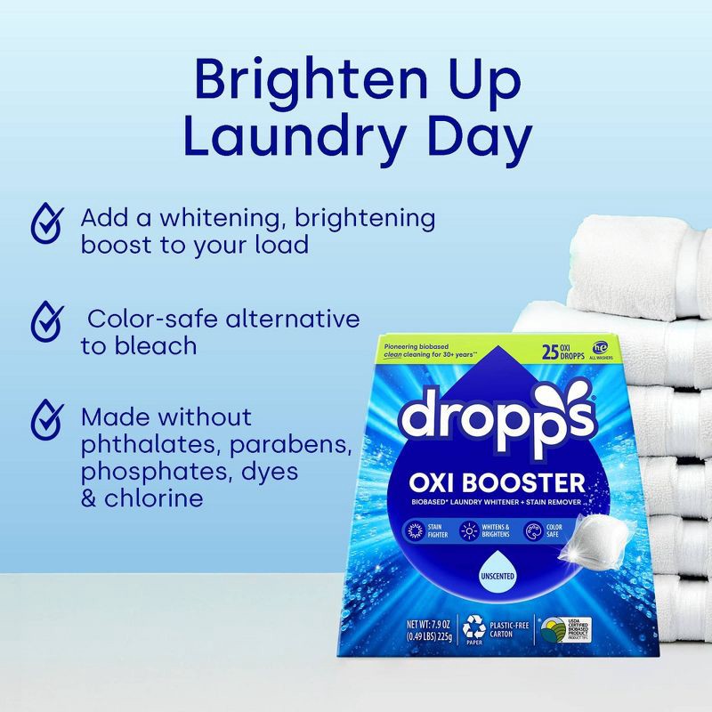 slide 4 of 10, Dropps Laundry Oxi Booster Whitener & Stain Remover Biobased Detergent Pods - Unscented - 25ct, 25 ct