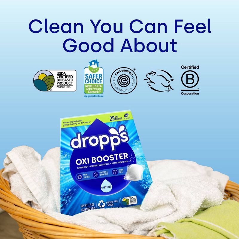 slide 5 of 10, Dropps Laundry Oxi Booster Whitener & Stain Remover Biobased Detergent Pods - Unscented - 25ct, 25 ct