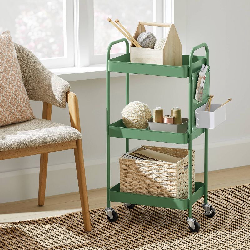 slide 2 of 3, 3 Tier Pegboard Cart Green - Brightroom™, 1 ct